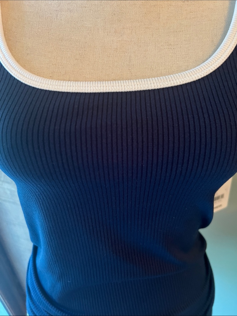 Express Navy Ribbed Tank with White Trim - Picture 3 of 8